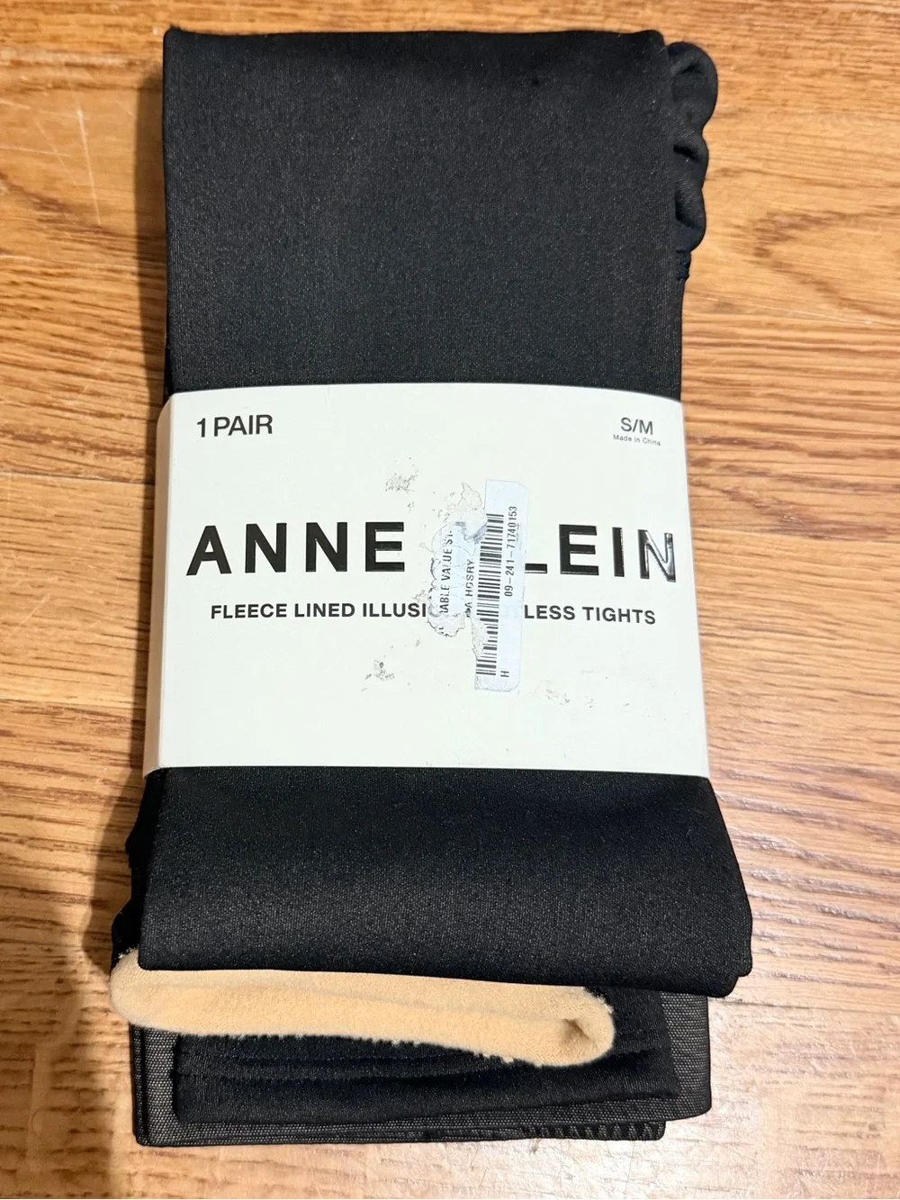 Anne Klein Fleece Lined Illusion Footless Tights S/M Black NWT